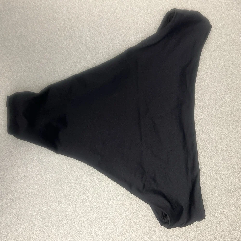 NWT Skims Signature‎ Swim Mid Waist Bikini Bottoms High Cut Onyx Black Large New